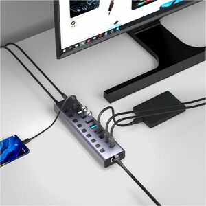 4XEM 10-port USB 3.0 Hub with Gigabit Ethernet - USB Type C - 640 MB/s - Keyboard, Mouse, Printer, Hard Drive, Notebook, D