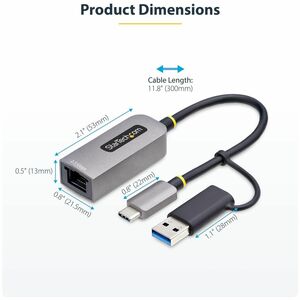 StarTech.com 2.5GbE USB-C to Ethernet Adapter with USB-A Converter, NBASE-T NIC, USB 3.0 Type-C 2.5/1G Multi Speed Network