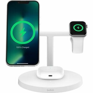 Belkin BoostCharge Pro 3-in-1 Wireless Charging Stand with Qi2 15W - For Qi2-enabled Device, iPhone, Smartwatch, AirPod - 