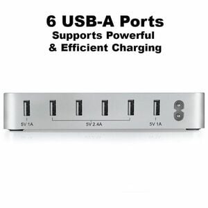 4XEM 50W 6-port USB-A Charging Station - 50 W - 4.90 ft Cable - 120 V AC, 230 V AC Input - 5 V DC Output - 10 A - White - 