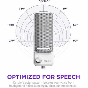 NZXT Capsule Elite AP-PUMIC-W1 Wired Condenser Microphone for Voice, Gaming, Live Streaming, Speech - Matte White - 2 m - 
