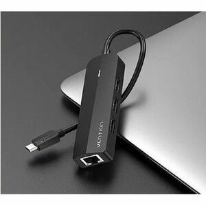 Vention TGOBB USB/Ethernet Combo Hub - USB 2.0 Type C - 60 MB/s - Notebook, Smartphone, Tablet, Keyboard, Mouse, Hard Driv