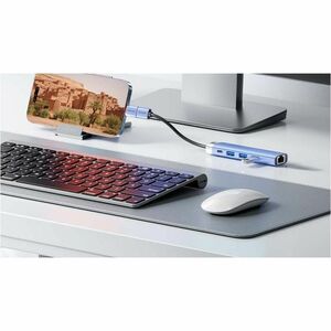 Vention USB/Ethernet Combo Hub - USB Type C - 640 MB/s - Tablet, Notebook, Keyboard, Mouse, Flash Drive, Printer - Blue - 