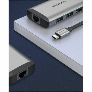 Vention CNCHB USB Type C Docking Station for Flash Drive, TV - Charging Capability - Grey - Portable - 4K, HD - 3840 x 216