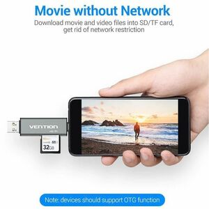 Vention CCJH0 2 Slot(s) Flash Drive/Flash Card Reader - USB 2.0, Micro USB, USB Type C - 1 / Pack - 256 GB Flash Drive - 6