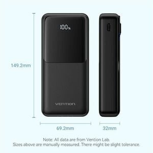 Vention FHP Power Bank - Black - For Smartphone, iPhone - 20000 mAh - 22.50 W - 3 A, 2.22 A, 1.67 A, 2 A, 2.25 A, 1.50 A, 