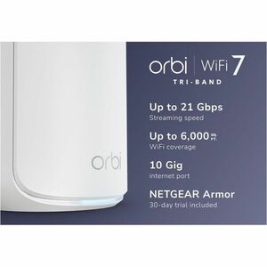 Netgear Orbi RBE872 Wi-Fi 7 IEEE 802.11be Ethernet Wireless Router - Tri Band - 2.40 GHz ISM Band - 6 GHz UNII Band - 2.63