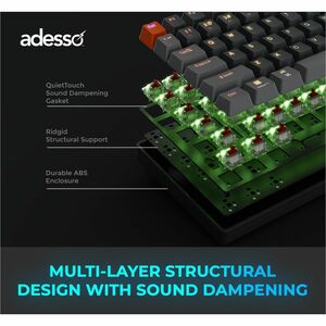 Adesso EasyTouch 1100 Keyboard - Wired/Wireless Connectivity - Bluetooth/RF - 2.40 GHz - USB Interface - RGB LED - 88 Key(