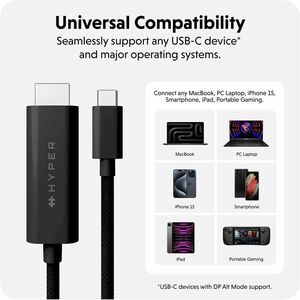 Hyper HyperDrive HD6007BKGL 2,50 m HDMI/USB-C AV-Kabel - Cable for Audio-/Video-Gerät, USB Gerät, Monitor, Smartphone, Tab