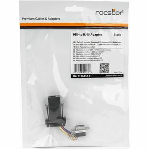Rocstor DB9 to RJ45 Modular Serial Adapter - Black - 1 x 9-pin DB-9 Serial - Female - 1 x RJ-45 Network - Female - Gold Co