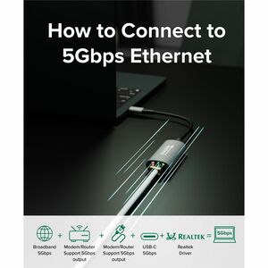 Plugable 5Gbps USB-C Ethernet Adapter - 5000Mbps Wired Network for Windows, macOS, and ChromeOS Laptops and Desktops - Rea