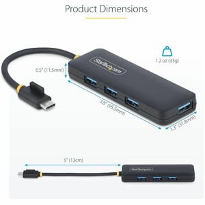 StarTech.com Hub USB-C a 4 porte, 5 Gbps, alimentato via bus, mini hub da viaggio/portatile, splitter USB 3.0 multiporta -
