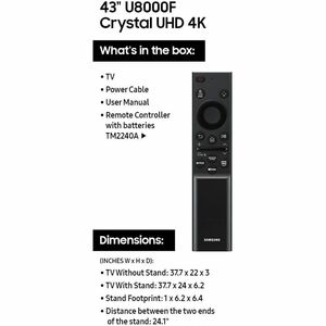 Samsung Crystal UN43U8000FF 43" Smart LED-LCD TV - 4K UHDTV - High Dynamic Range (HDR) - LED Backlight - 3840 x 2160 Resol
