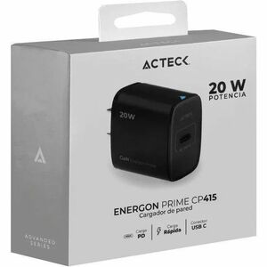 Cargador de Pared Acteck  Energon Prime CP415 / Tecnología GaN Carga Ultra Rápida / 20W / 1x USB C PD / Elite Negro