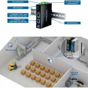 Iniettore PoE++ 10G TRENDnet TI-IG319 - TAA Conforme - 48 V DC, 57 V CC Ingresso - 120 W
