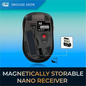 Adesso iMouse S60R Mouse - Radio Frequency - USB - Optical - 6 Button(s) - Red - Wireless - 9.14 m - 2.40 GHz - 1600 dpi -