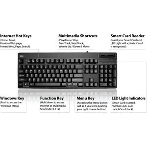 Adesso EasyTouch AKB-630SB-TAA Keyboard - Cable Connectivity - USB Interface - English (US) - Black - TAA Compliant - Memb