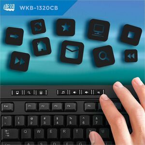 Adesso Wireless Desktop WKB-1320CB Keyboard & Mouse - English (US) - 1 Each - USB Membrane Wireless RF 2.40 GHz Keyboard -