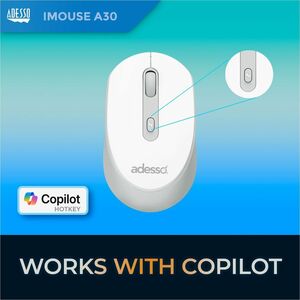 Adesso iMouse A30W Mouse - Radio Frequency - USB Type A - Optical - 4 Button(s) - White - Wireless - 9.14 m - 2.40 GHz - 1