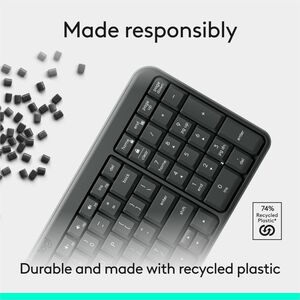 Logitech K250 Bluetooth Keyboard with Numpad, Easy Connectivity, Compact Wireless Keyboard made with Recycled Plastic, Spi