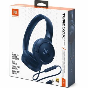 JBL Tune 520C Wired On-ear, Over-the-head, Over-the-ear Stereo Headset - Blue - Binaural - Ear-cup - 32 Ohm - 10 Hz to 40 