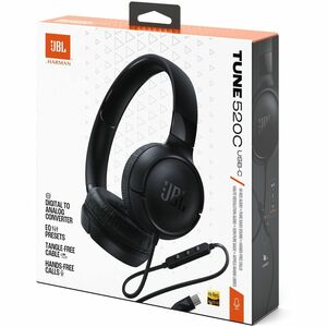 JBL Tune 520C Wired On-ear, Over-the-head Stereo Headset - Black - Binaural - Ear-cup - 32 Ohm - 10 Hz to 40 kHz - 20 cm (