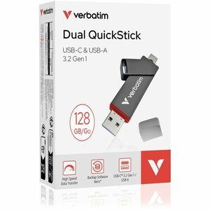 Verbatim Dual QuickStick 32040 128 GB USB 3.2 (Gen 1) Type A, USB 3.2 (Gen 1) Type C Flash Drive - Grey - 510 MB/s Read Sp