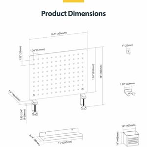StarTech Clamp-On Pegboard with Accessories, 16.5x12.5in, Steel Peg Board, Desktop Storage Organizer, Black - Streamline a