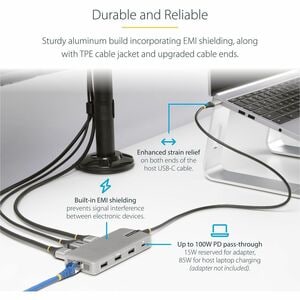 StarTech.com USB 3.2 (Gen 2) Type C Docking Station for Desktop PC, Notebook, Monitor - 15 W - Grey - 3 Displays Supported