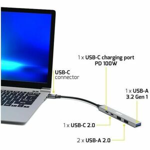Port Connect USB Hub - USB Type C - 640 MB/s - Desktop, Mouse, Keyboard, Hard Drive, Flash Drive, Notebook - 5 Total USB P