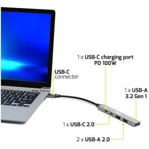Port Connect USB Hub - USB Type C - 640 MB/s - Desktop, Mouse, Keyboard, Hard Drive, Flash Drive, Notebook - 5 Total USB P