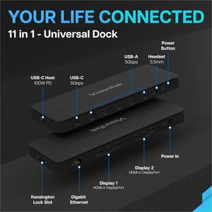 VisionTek VT4600DL Universal Dual 4K Docking Station 100W Charging (USB-A, USB-C) - for Notebook, Laptop, Desktop, Monitor