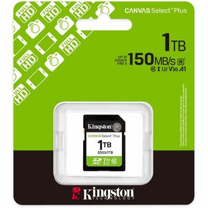 Carte SDXC Kingston Canvas Select Plus - 1 To - Classe 10/UHS-I (U3) - V10 - 1 - 150 Mo/s en Lecture - À vie Garantie