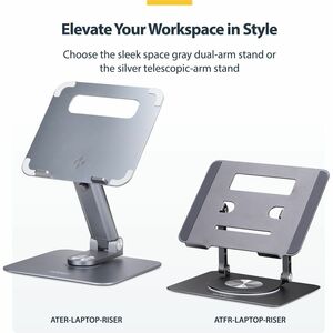 StarTech.com Telescopic Laptop Stand, 360 Swivel Base, Rotating Computer Riser for Desk, Adjustable Height/Tilt, Max 11lb/