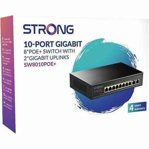 Switch Ethernet Strong SW8010POE+ 10 Porte - Gigabit Ethernet - 10/100/1000Base-T - Nero - 2 Layer supportato - Coppia inc