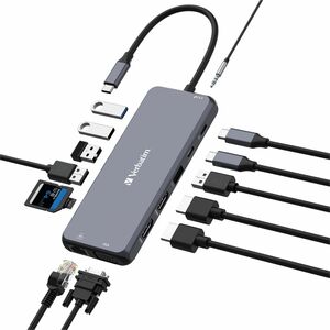 Docking station Verbatim USB Type-C per Monitor - Compatibilita carica - Lettore schede di memoria - SD, microSD - 3 Displ