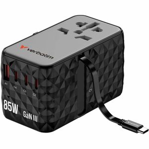 Adattatore CA Verbatim - 85 W - Adattatore universale - 1 USB - 3 USB Type-C - Per Computer portatile, Smartphone, Diffuso