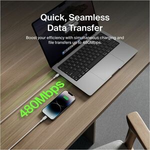 Belkin USB-C Cable with Lightning Connector, 3.3ft/1m, White - 3.3 ft (1 m) Lightning/USB-C Data Transfer Cable for iPhone