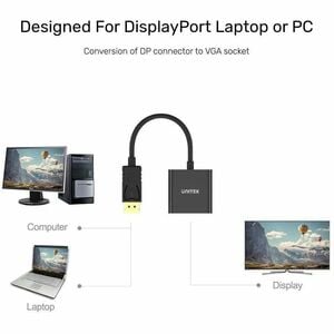 Unitek Video Adapter - 1 - 1 x DisplayPort Digital Audio/Video - Male - 1 x 15-pin HD-15 VGA - Female - 1920 x 1200 Suppor