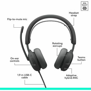 Logitech Zone Wired 2 for Business - Noise-Canceling Headset with Adaptive Hybrid ANC, Microsoft Teams Certified, USB-C wi