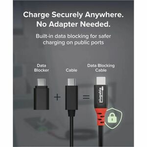 Plugable USB C to USB C Cable, Data Blocker Charge Only Cable (2m/6.6ft): 240W Safe Fast Charging - for MacBook, iPhone 15