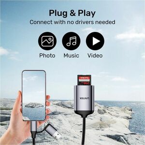 SD4.0 /Micro SD4.0 Dual-LUN Card Reader with USB-A & USB-C Plugs Space Grey UNITEK hook color box