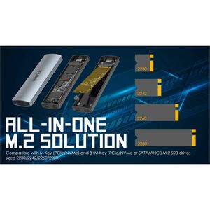 Unitek S1230A Drive Enclosure PCI Express NVMe, Serial ATA - USB Type C Host Interface - Space Gray - 10 Gbit/s Data Trans