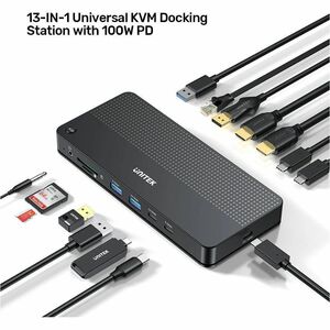 13-in-2 Universal KVM Docking Station (USB-C 10Gbps + USB-A 10 Gbps + 2 USB-A 5Gbps + USB-C 5Gbps + 2 HDMI + DP 4K 60Hz wi