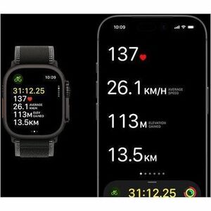 Apple Watch Ultra 3 GPS + Cellular 49mm Black Titanium Case with Black/Charcoal Trail Loop - S/M. Display technology: OLED
