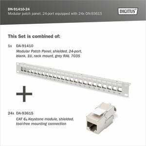Digitus 24 Anschluss/AnschlüsseModulares Patchfeld - Kategorie 6a, Kategorie 6, Kategorie 5e - Verdrilltes Doppelkabel - H