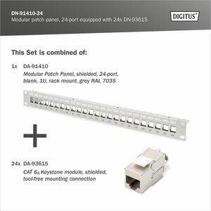 Digitus 24 Anschluss/AnschlüsseModulares Patchfeld - Kategorie 6a, Kategorie 6, Kategorie 5e - Verdrilltes Doppelkabel - H