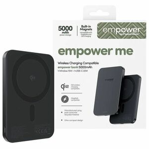 PanzerGlass empower Power Bank - Space Black - For iPhone - 5000 mAh - 20 W - USB Type-C Connector - 1 x USB - Compact, Qi