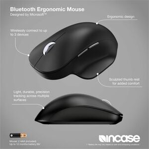 Incase Designed by Microsoft Mouse - Bluetooth - Black - Wireless - Scroll Wheel - 2 x AAA Battery Supported