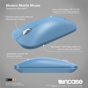 Incase Designed by Microsoft Modern Mobile Mouse - Bluetooth - BlueTrack - Sapphire - Wireless - Scroll Wheel - 2 x AAA Ba